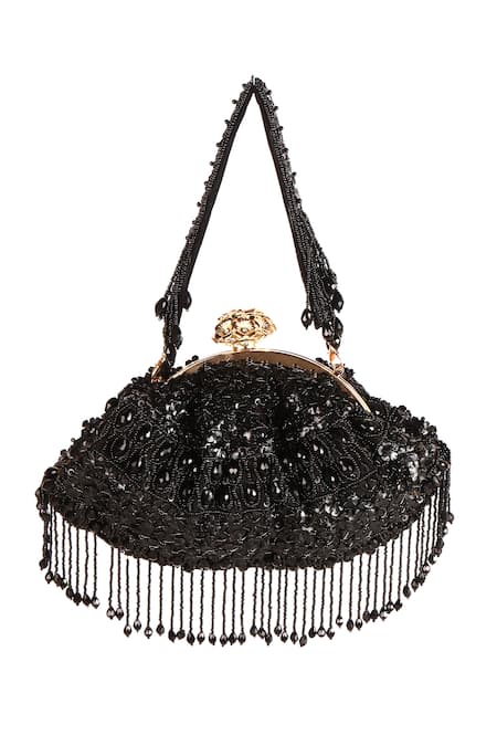 Nazaakat By Samara Singh Beaded Sequin Fringe Batua Bag With Handle 