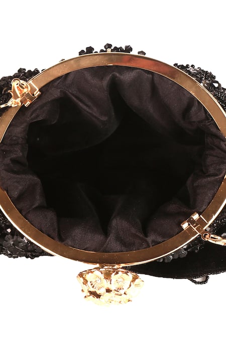 Nazaakat By Samara Singh_Black Sequins, Beads, Tassels Beaded Fringe Batua Bag With Handle _at_Aza_Fashions