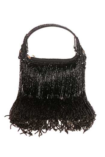 Nazaakat By Samara Singh_Black Beads, Fringe Beaded Clutch Bag _at_Aza_Fashions