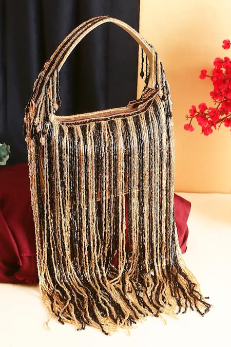 Nazaakat By Samara Singh Beaded Fringe Clutch Bag 
