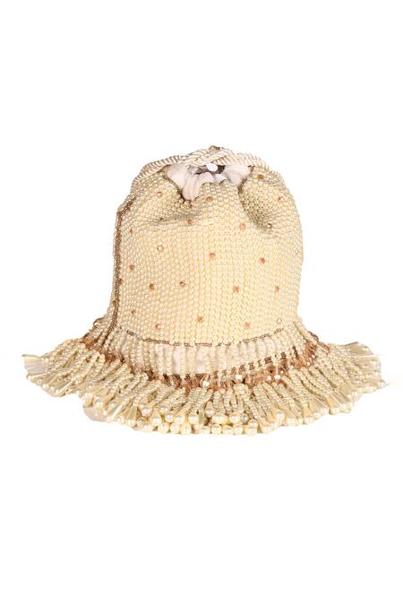 Shop Nazaakat By Samara Singh Cream Beads, Pearls, Tassels Beaded And Potli Bag Online at Aza Fashions Shop_Nazaakat By Samara Singh_Cream Beads, Pearls, Tassels Beaded And Potli Bag _Online_at_Aza_Fashions