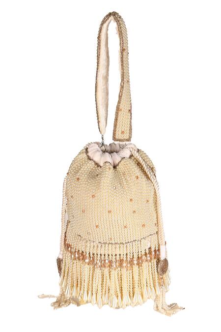 Nazaakat By Samara Singh Cream Beads, Pearls, Tassels Beaded And Potli Bag at Aza Fashions Nazaakat By Samara Singh_Cream Beads, Pearls, Tassels Beaded And Potli Bag _at_Aza_Fashions