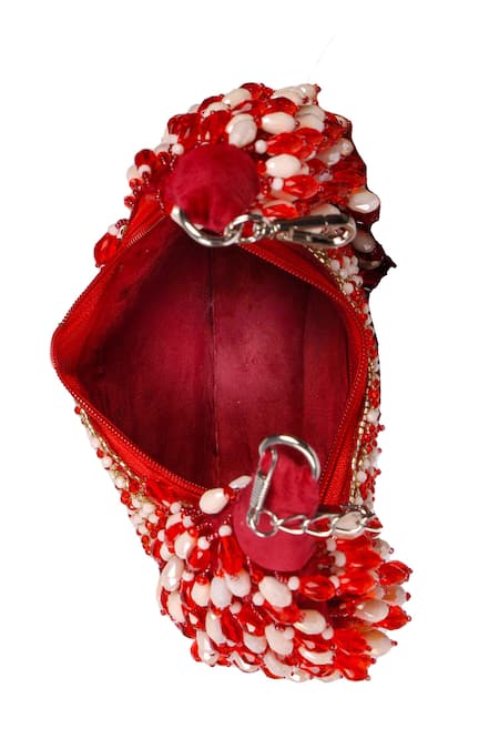 Nazaakat By Samara Singh_Maroon Beads, Stones Beaded Embellished Clutch With Sling _Online_at_Aza_Fashions