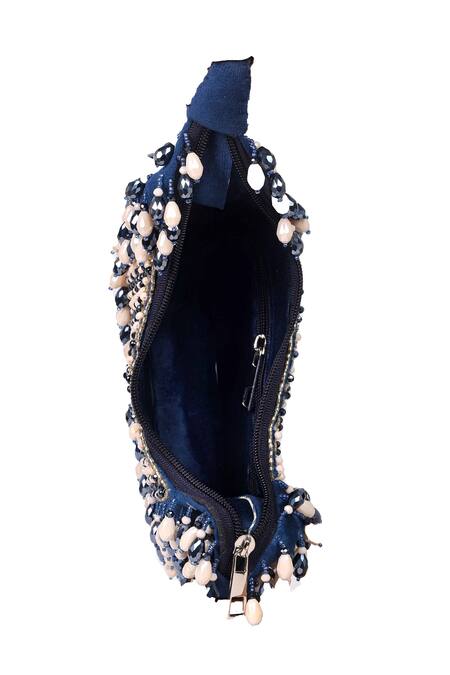 Buy_Nazaakat By Samara Singh_Blue Beads, Rhinestones Beaded Embellished Clutch With Sling _Online_at_Aza_Fashions