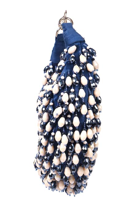 Shop_Nazaakat By Samara Singh_Blue Beads, Rhinestones Beaded Embellished Clutch With Sling _Online_at_Aza_Fashions