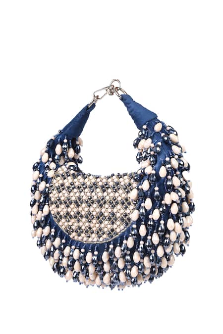 Buy_Nazaakat By Samara Singh_Blue Beads, Rhinestones Beaded Embellished Clutch With Sling 