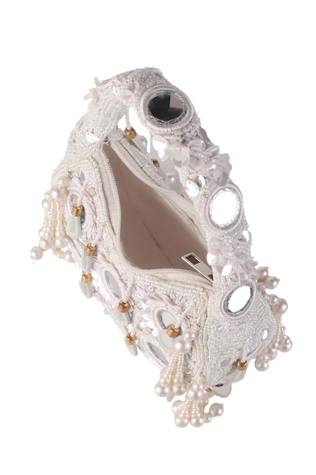 Buy_Nazaakat By Samara Singh_White Beads, Pearls, Mirrors, Sequins And Embellished Clutch Bag _Online_at_Aza_Fashions