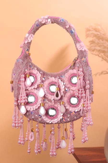 Nazaakat By Samara Singh Floral Mirror Embellished Clutch Bag 