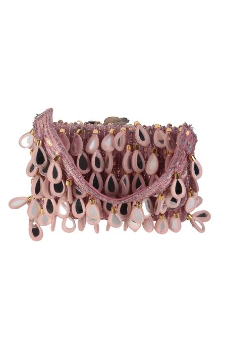 Nazaakat By Samara Singh_Peach Beads, Sequins, Mirrors, Tassels Beaded And Embellished Flap Bag _Online_at_Aza_Fashions