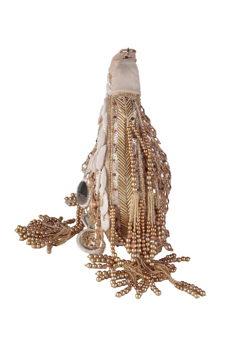 Nazaakat By Samara Singh_Gold Beads, Sequins, Mirrors, Tassels Embellished And Clutch Bag _Online_at_Aza_Fashions