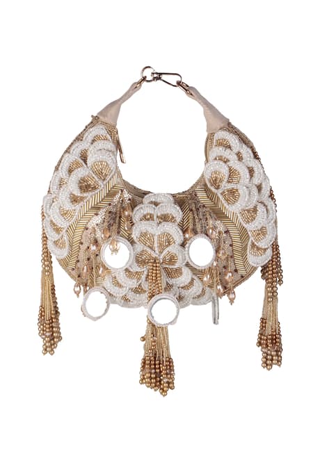 Buy_Nazaakat By Samara Singh_Gold Beads, Sequins, Mirrors, Tassels Embellished And Clutch Bag _Online_at_Aza_Fashions