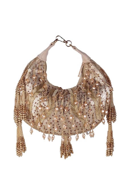 Nazaakat By Samara Singh Embellished Mirror & Tassel Clutch Bag 