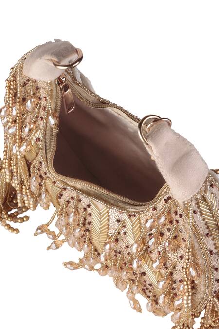 Shop_Nazaakat By Samara Singh_Gold Beads, Sequins, Mirrors, Tassels Embellished And Clutch Bag _Online_at_Aza_Fashions