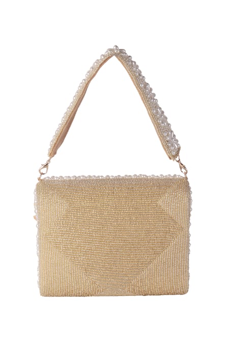Nazaakat By Samara Singh Beaded Pearl & Flower Embellished Flap Bag 