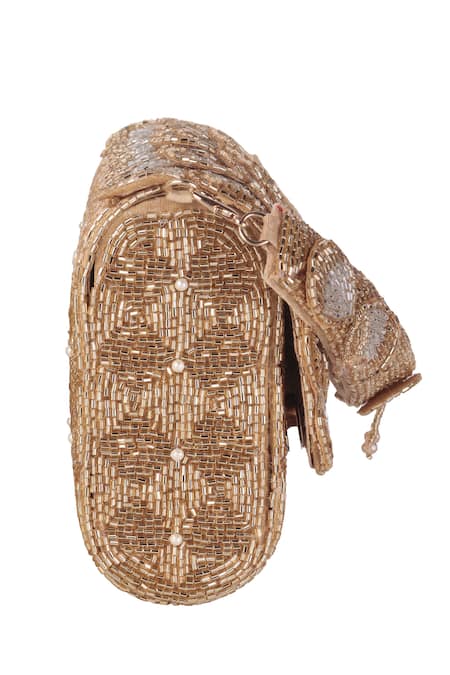 Buy_Nazaakat By Samara Singh_Gold Beads, Pearls Beaded Floral And Geometric Flap Bag 