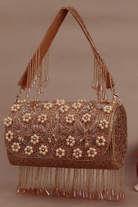 Nazaakat By Samara Singh Floral Pearl & Bead Embellished Flap Bag 