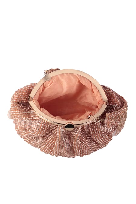 Nazaakat By Samara Singh_Peach Beads, Tassels Beaded Fringe Batua Bag With Detachable Handle _Online_at_Aza_Fashions