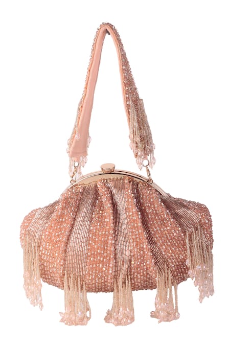 Nazaakat By Samara Singh Beaded Fringe Batua Bag with Detachable Handle 