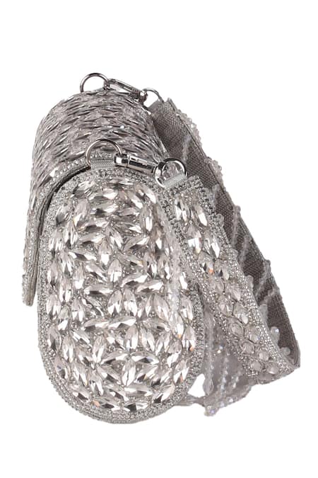 Nazaakat By Samara Singh_Gray Crystals, Beads Embellished Flap Bag With Drops _Online_at_Aza_Fashions