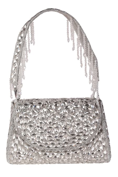 Nazaakat By Samara Singh Crystal Embellished Flap Bag with Bead Drops 