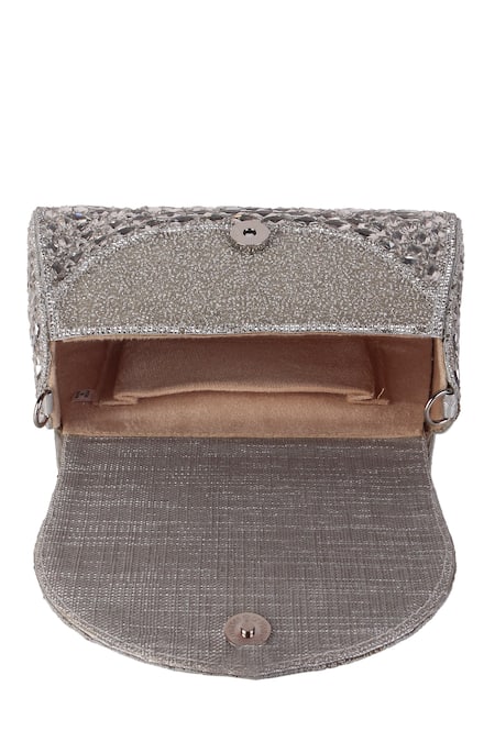 Nazaakat By Samara Singh_Gray Crystals, Beads Embellished Flap Bag With Drops _at_Aza_Fashions