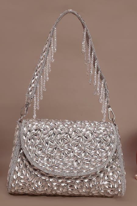 Nazaakat By Samara Singh Crystal Embellished Flap Bag with Bead Drops 