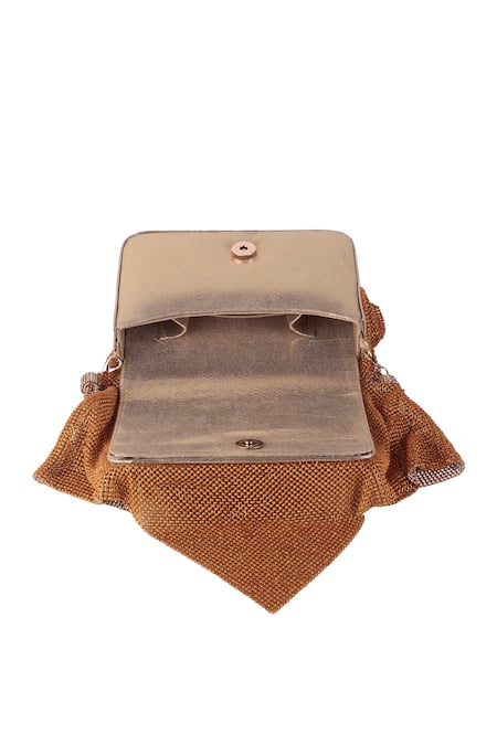 Nazaakat By Samara Singh_Peach Rhinestones, Applique Embellished Flap Bag With Rose Motif _Online_at_Aza_Fashions