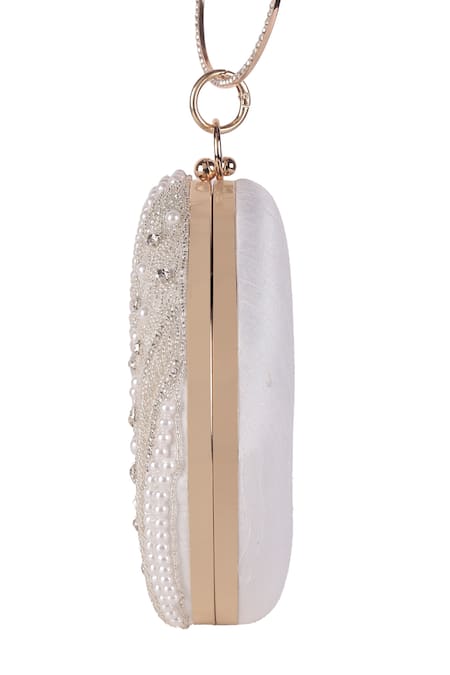 Buy_Nazaakat By Samara Singh_White Pearls, Rhinestones, Metallic Thread And Sequin Embellished Round Clutch _Online_at_Aza_Fashions