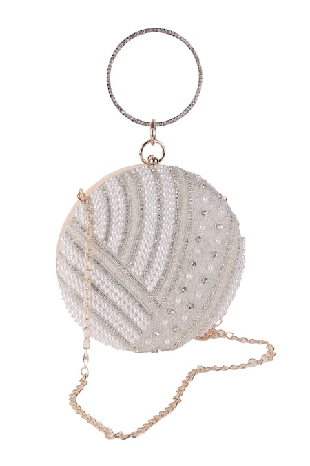 Nazaakat By Samara Singh Pearl & Sequin Embellished Round Clutch 
