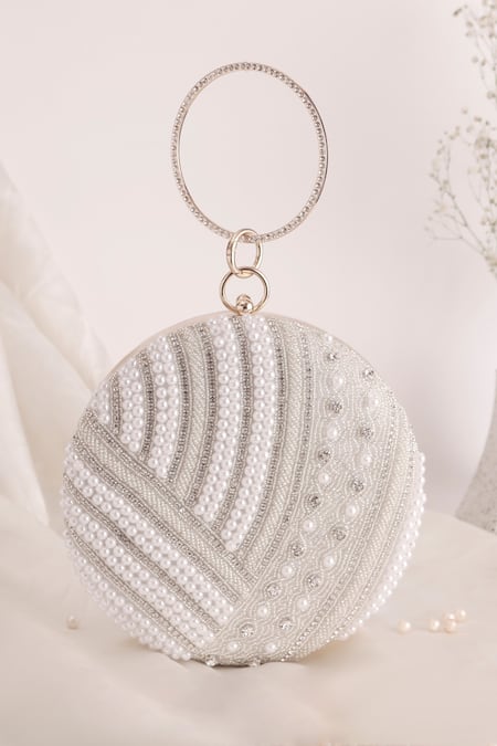 Nazaakat By Samara Singh Pearl & Sequin Embellished Round Clutch