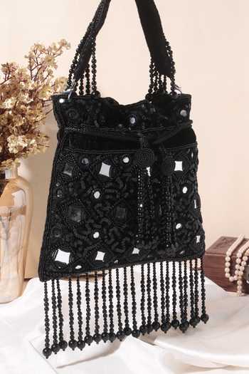 Buy Nazaakat By Samara Singh Black Sequins, Beads, Mirrors, Tassels Embellished And Work Potli Bag at Aza Fashions Buy_Nazaakat By Samara Singh_Black Sequins, Beads, Mirrors, Tassels Embellished And Work Potli Bag_at_Aza_Fashions