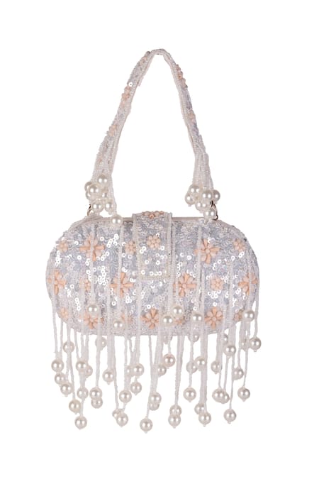 Nazaakat By Samara Singh Sequin & Pearl Embellished Clutch with Handle 