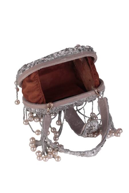 Nazaakat By Samara Singh_Silver Sequins, Beads, Pearls And Embellished Clutch Bag _Online_at_Aza_Fashions