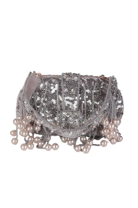 Buy_Nazaakat By Samara Singh_Silver Sequins, Beads, Pearls And Embellished Clutch Bag _Online_at_Aza_Fashions