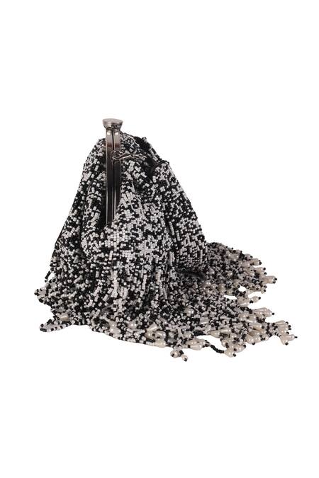 Nazaakat By Samara Singh_Black Beads, Tassels, Pearls Beaded Fringe Batua Bag With Detachable Handle _Online_at_Aza_Fashions