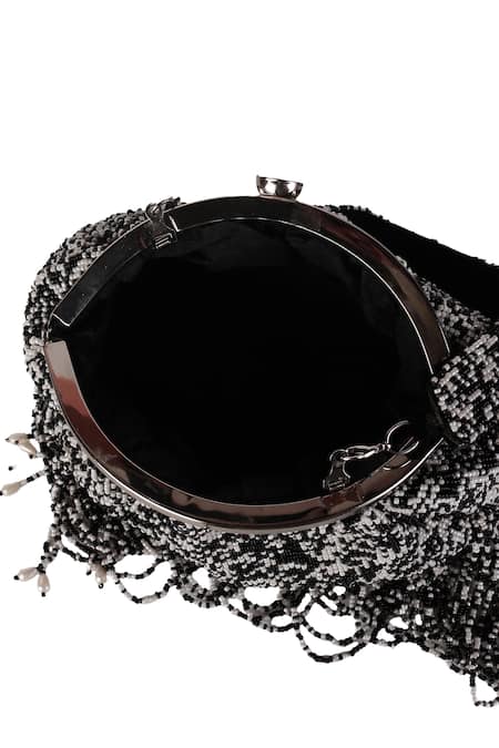 Buy_Nazaakat By Samara Singh_Black Beads, Tassels, Pearls Beaded Fringe Batua Bag With Detachable Handle _Online_at_Aza_Fashions