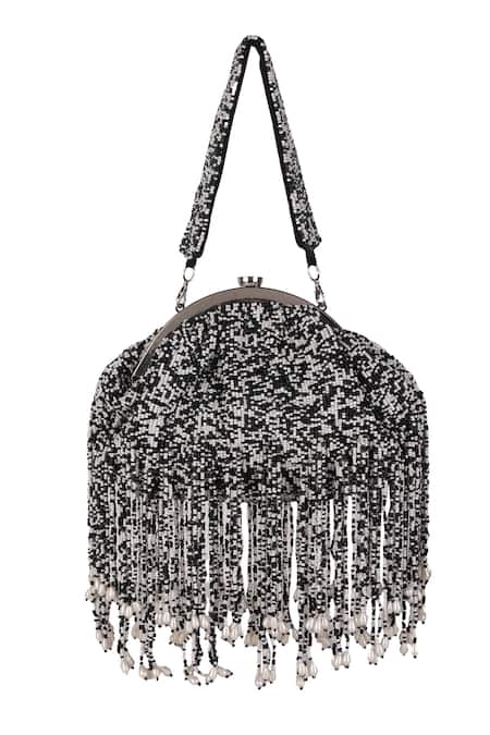 Nazaakat By Samara Singh Beaded Fringe Batua Bag with Detachable Handle 