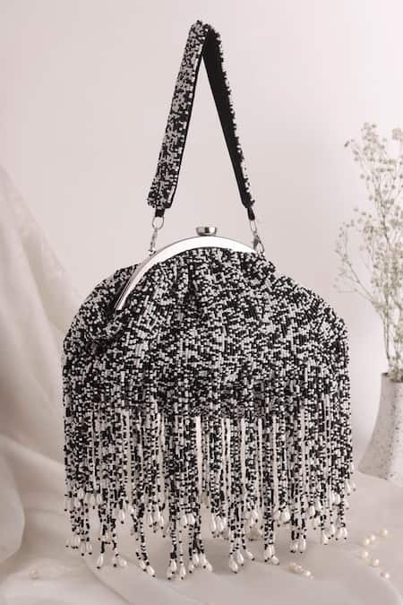 Nazaakat By Samara Singh Beaded Fringe Batua Bag with Detachable Handle 