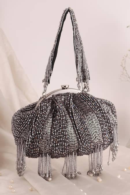 Nazaakat By Samara Singh Beaded Fringe Batua Bag with Detachable Handle 