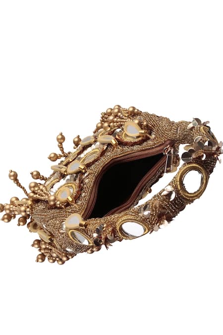 Buy_Nazaakat By Samara Singh_Brown Beads, Mirrors, Sequins Beaded Embellished Clutch Bag _Online_at_Aza_Fashions