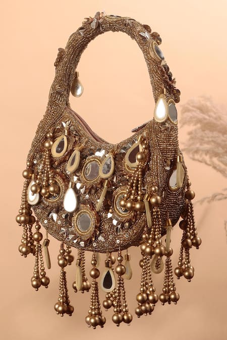 Nazaakat By Samara Singh Beaded Mirror Embellished Clutch Bag 