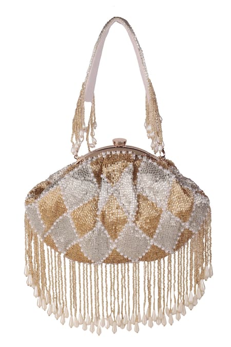 Nazaakat By Samara Singh Beaded Diamond Pattern Batua Bag 