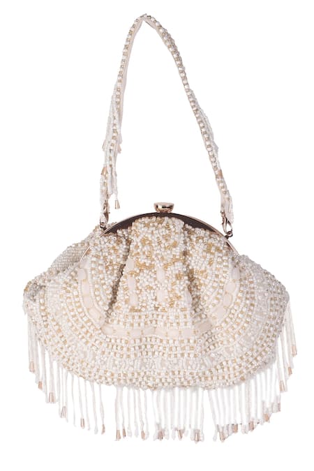 Nazaakat By Samara Singh Beaded Batua Bag with Detachable Handle 