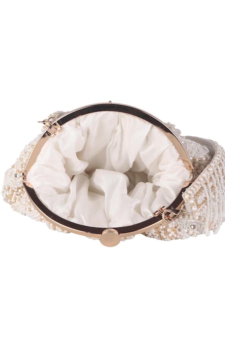 Buy_Nazaakat By Samara Singh_White Beads, Tassels, Sequins Beaded Batua Bag With Detachable Handle _Online_at_Aza_Fashions