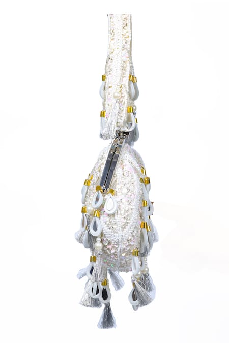 Buy_Nazaakat By Samara Singh_Silver Sequins, Beads, Pearls, Mirrors, Sequin, And Embellished Batua Bag _Online_at_Aza_Fashions