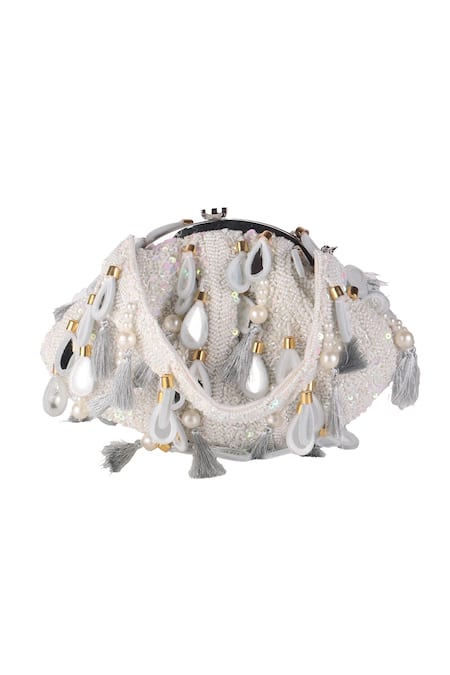 Shop_Nazaakat By Samara Singh_Silver Sequins, Beads, Pearls, Mirrors, Sequin, And Embellished Batua Bag _Online_at_Aza_Fashions