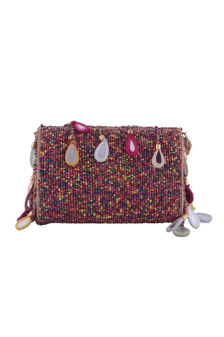 Nazaakat By Samara Singh Floral Mirror & Bead Embellished Flap Bag