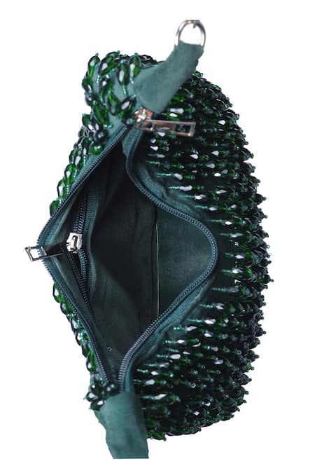 Buy_Nazaakat By Samara Singh_Green Beads Embellished Clutch With Detachable Handle _Online_at_Aza_Fashions