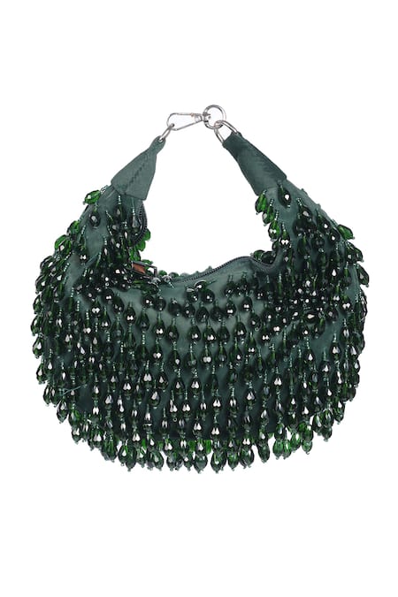 Shop_Nazaakat By Samara Singh_Green Beads Embellished Clutch With Detachable Handle _Online_at_Aza_Fashions