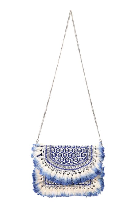 Nazaakat By Samara Singh Embellished Fringe & Beaded Flap Clutch